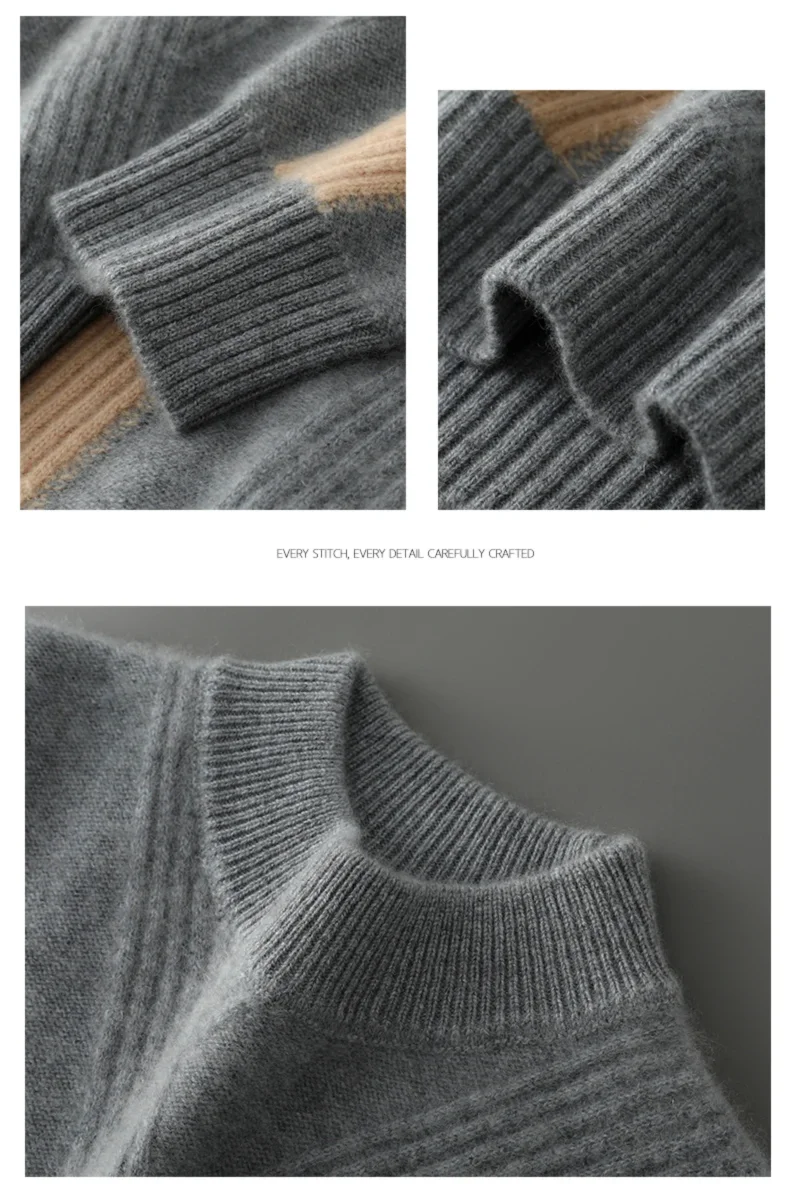 2025 Winter New Product Launch Men's Round Neck Jacquard Cashmere Knit Pullover 100% Pure Wool Men's Sweater Casual Thick Warm