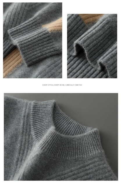 2025 Winter New Product Launch Men's Round Neck Jacquard Cashmere Knit Pullover 100% Pure Wool Men's Sweater Casual Thick Warm