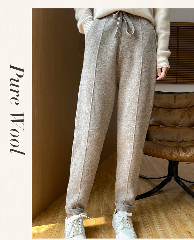 DjzDsm Women's Skinny Pants 100% Merino Wool for Spring And Autumn Comfortable Fit Casual Trousers Center Pants