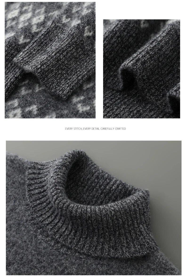 New 100% Pure Wool Cashmere Men's O-neck Pullover 2025 Autumn/Winter Color Matching Top Casual Thick Fashion Large Size Jacket