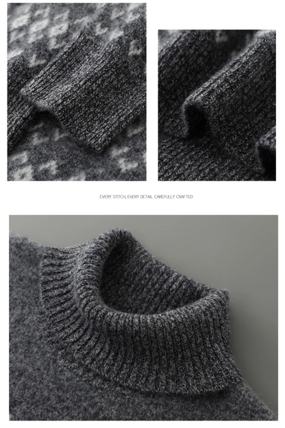 New 100% Pure Wool Cashmere Men's O-neck Pullover 2025 Autumn/Winter Color Matching Top Casual Thick Fashion Large Size Jacket