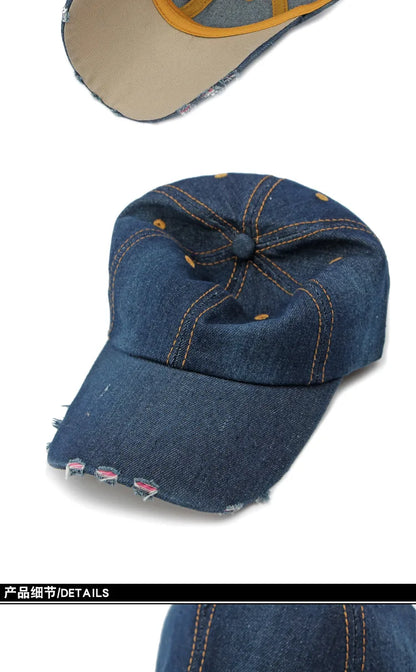 Akkad Kuti 2025 New Launch Distressed Washed Denim Cap Unisex Retro UV Protection Outdoor Sun Hat
