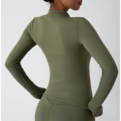 Yoga Shirts For Women Zipper Long Sleeve Fitness Jacket Running Gym Clothes Workout Dry Fit Breathable High Elastic Sports Top