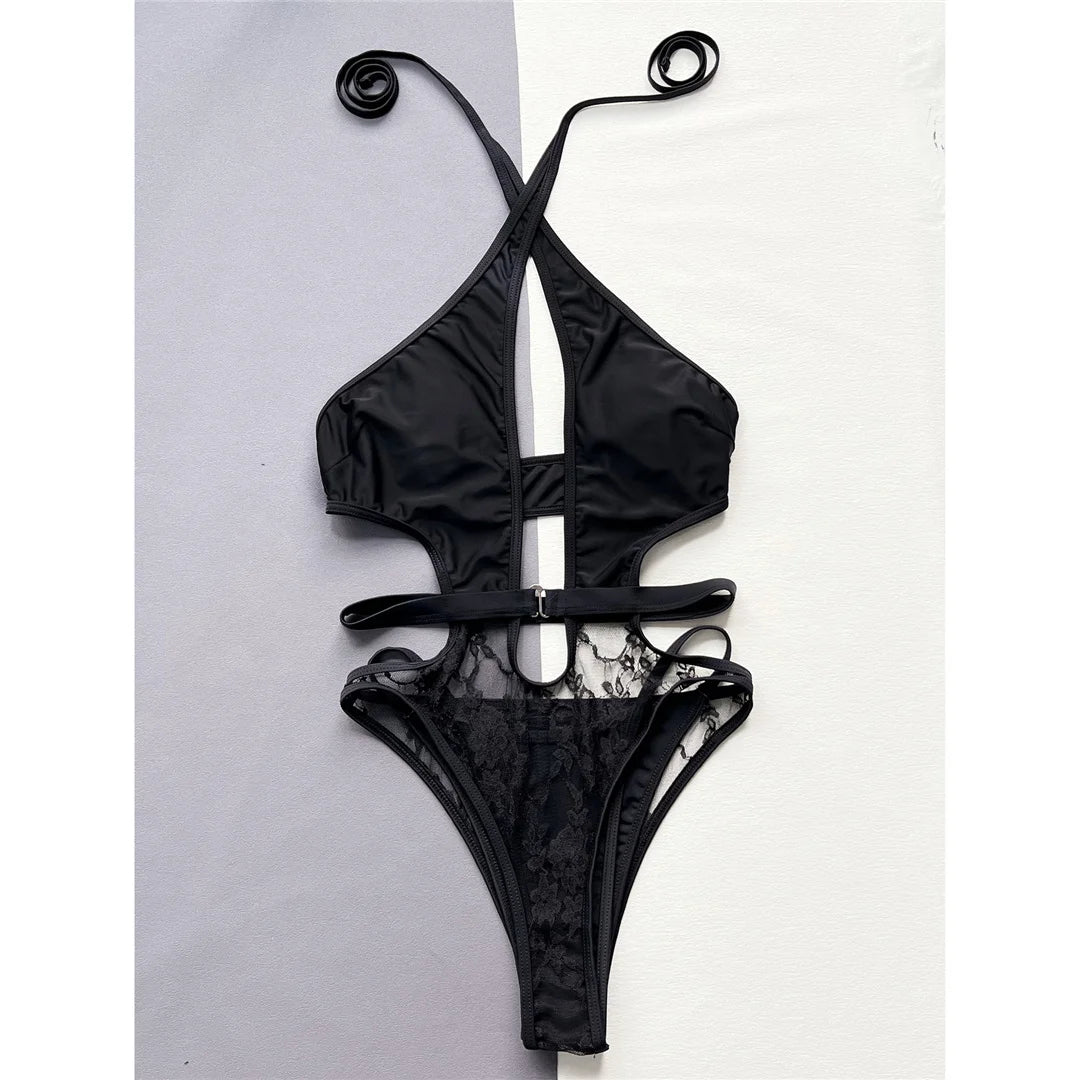 2025 Sexy Halter Cut Out Backless One Piece Swimsuit Women Swimwear Female Monokini High Leg Cut Bather Bathing Suit Swim V5225