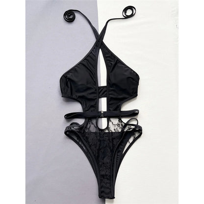 2025 Sexy Halter Cut Out Backless One Piece Swimsuit Women Swimwear Female Monokini High Leg Cut Bather Bathing Suit Swim V5225