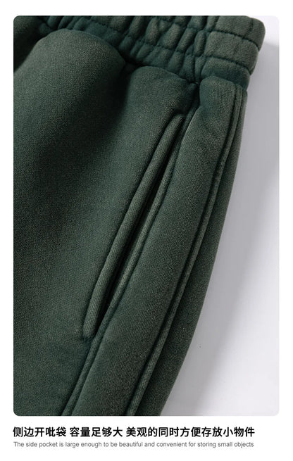Custom LOGO Men's 400G Autumn Winter Retro Washed Boxy Fleece Collar Plush Thickened  Hooded  Zipper Jacket Couple style set