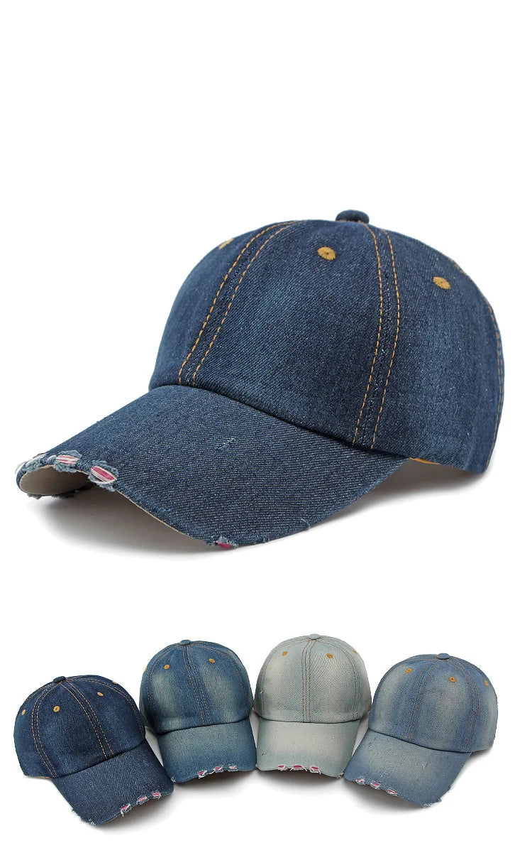 Akkad Kuti 2025 New Launch Distressed Washed Denim Cap Unisex Retro UV Protection Outdoor Sun Hat