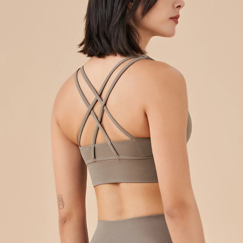SOISOU Top Women Bra Cropped Bralette Gym Yoga Sports Bra Cross Sexy Back Female Bra Breathable Top Women's Underwear 25 Colors