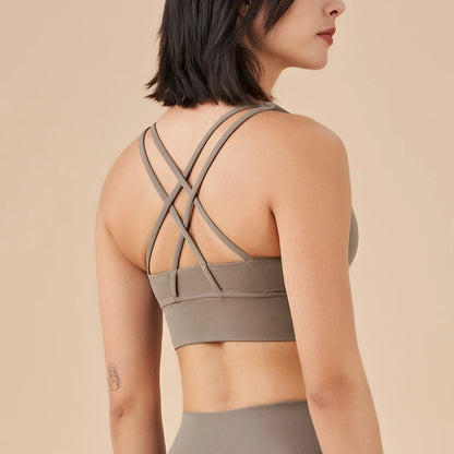 SOISOU Top Women Bra Cropped Bralette Gym Yoga Sports Bra Cross Sexy Back Female Bra Breathable Top Women's Underwear 25 Colors