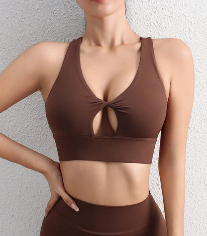 SOISOU Halter Neck Yoga Crop Top Bra Gym Sport Sexiest Bra Chest Pad Removable Elastic Tight Breathable Top Women 6 Colors