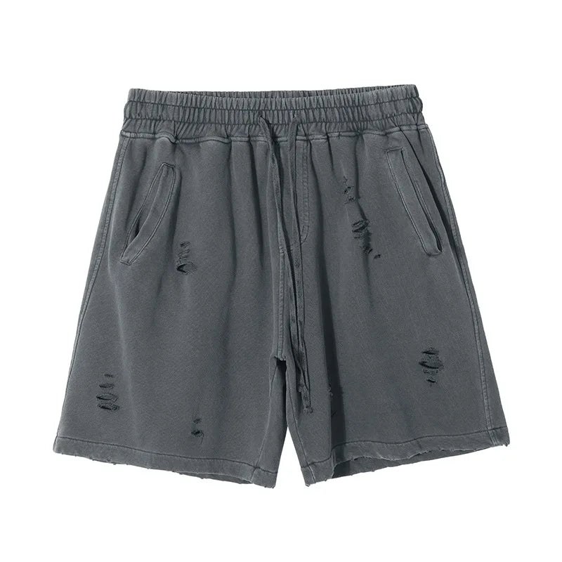 Customized LOGO Men's Heavy 100% Cotton High Street Wind Wash Old Loose Cut Couple Retro Shorts