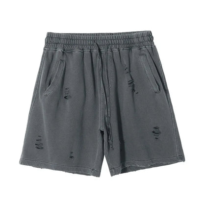 Customized LOGO Men's Heavy 100% Cotton High Street Wind Wash Old Loose Cut Couple Retro Shorts