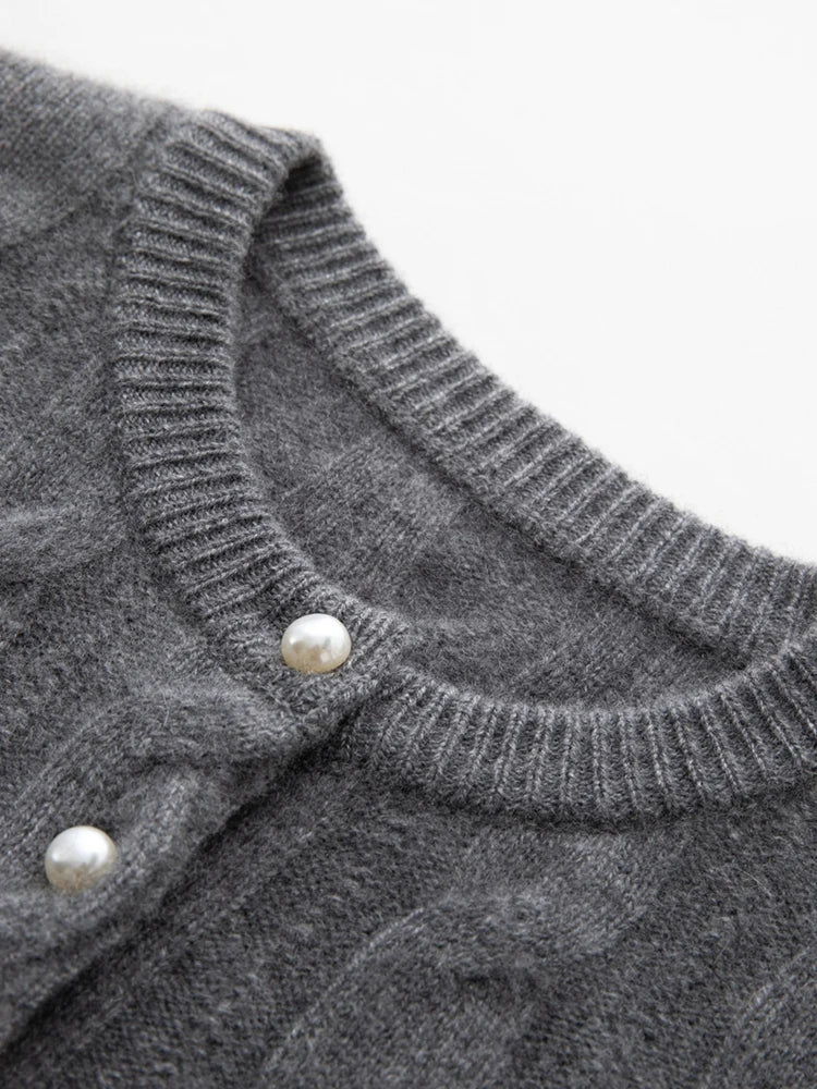 CHICUU Women's O-neck Cashmere Cardigan 100% Cashmere Sweater Cable Knit Preppy Style Cardigan Coat Autumn Winter Clothes Tops