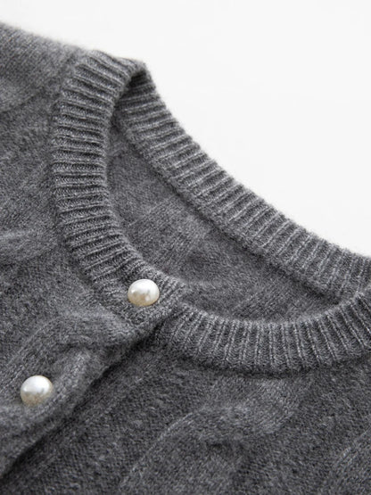 CHICUU Women's O-neck Cashmere Cardigan 100% Cashmere Sweater Cable Knit Preppy Style Cardigan Coat Autumn Winter Clothes Tops