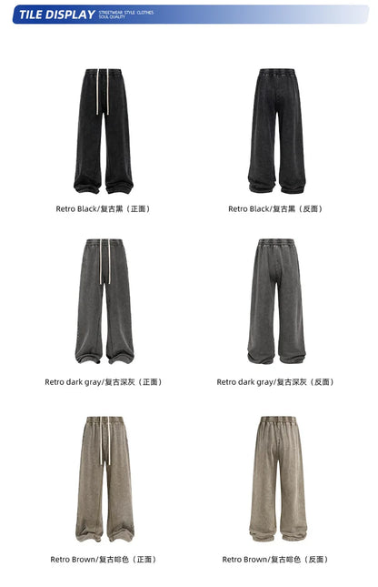 Custom LOGO Men's New 380G Heavy 100% Cotton 2025 Loose Retro Wide Leg Scattered Sports Casual Pants