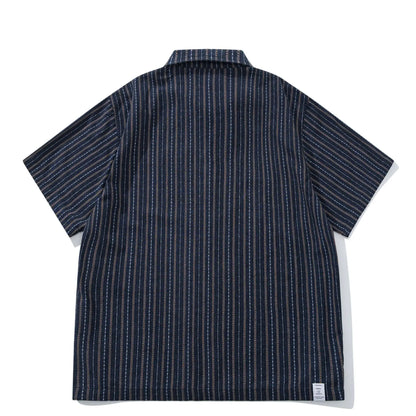 2026 Summer New Japanese Retro Amekaji Cuban Collar Short Sleeved Shirt Men's and Women's Loose Workwear Shirt