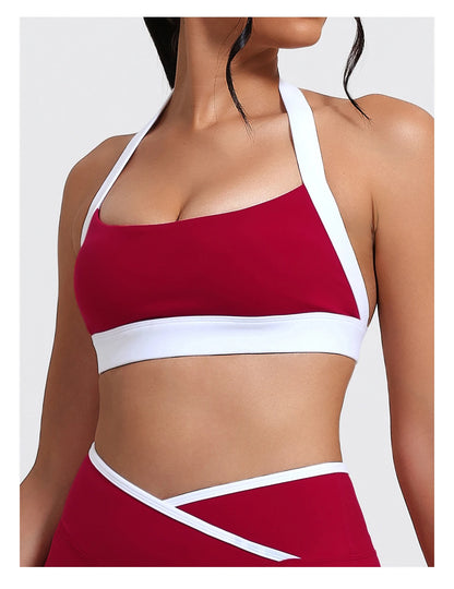 Ctenkevet Women's Color Clash Crop Top Quick-Dry Gym Bra Female Sleeveless Backless Sports Underwear for Outdoor Running CropTop