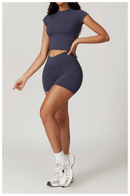 2 Pieces Yoga Set Gym Clothes Sportswear Yoga Suits For Women Fitness Short Sleeve Crop Top Tracksuits Sports Bra Gym Leggings