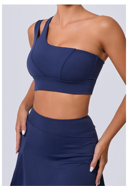 Sexy Women's Sports One Shoulder Bra Gym Push Up Workout Underwear High Strength Support Running Fitness Bra Vest