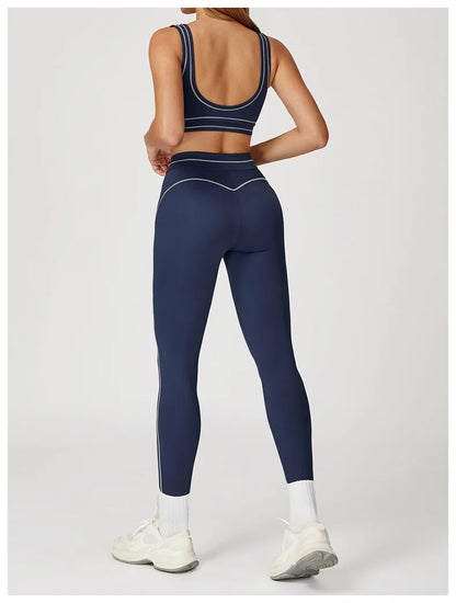 TRY TO BN Women's Tracksuit Sport Bra Yoga Set Contrasting Color High Waist Leggings Fitness Two Pieces Suit Running Gym Clothes