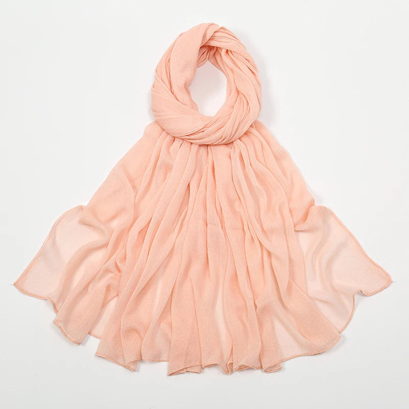 New Arrival Crinkle Rayon Hijab Women Muslim Scarf Shawls Solid Headscarf Wraps Big Size Plain Islamic Turban Headbands Foulard