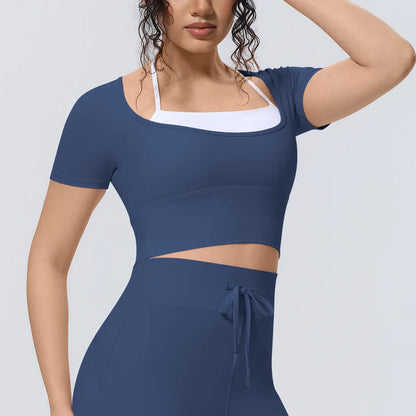 Yoga Sexy Dance Clothes High Elastic Sports T-shirt Women Fitness Top Short Sleeves Running Shirts Gym Push Up Workout Top Tee