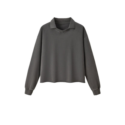 Custom LOGO men's clothing 380G old money wind 100% cotton BOXY short and wide washed old small V-neck curling terry sweater