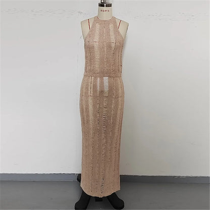 New Sleeveless Crochet Knitted 2 Pieces Suits Tunic Beach Cover Up Cover-ups Beach Dress Beach Wear Beachwear Female Women V6717