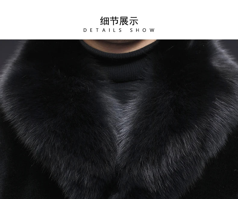 6XL Winter Jacket for Men Sheep Shearling Down Coat Men's Large Fur Collar Midi Long 100% Wool Real Fur Coats and Jackets FCY