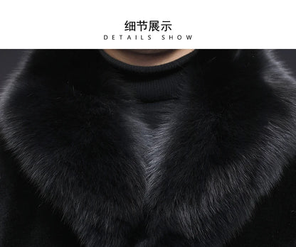 6XL Winter Jacket for Men Sheep Shearling Down Coat Men's Large Fur Collar Midi Long 100% Wool Real Fur Coats and Jackets FCY