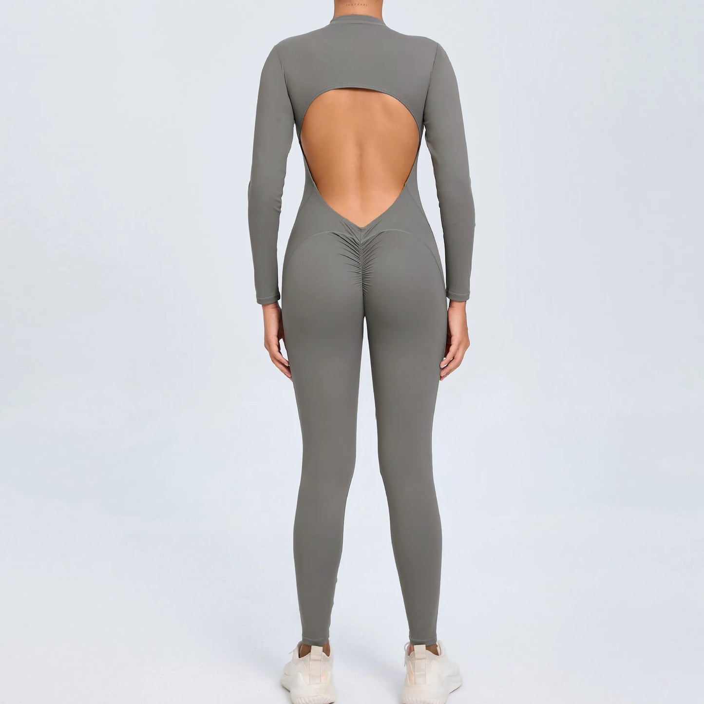 Hearuisavy Summer V Back Sports Jumpsuit Yoga Clothes Rompers Women Long Sleeveles Workout Bodysuits Backless One-piece Suit