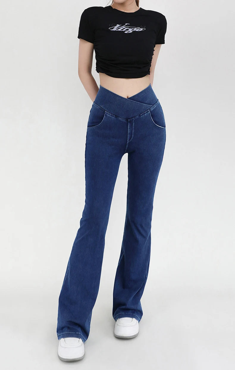 SOISOU Sexy Jeans For Women Leggings Yoga Pants Denim Bell-bottoms Soft Elastic Breathable High waist 4 Pockets Women's Pants