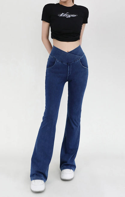 SOISOU Sexy Jeans For Women Leggings Yoga Pants Denim Bell-bottoms Soft Elastic Breathable High waist 4 Pockets Women's Pants