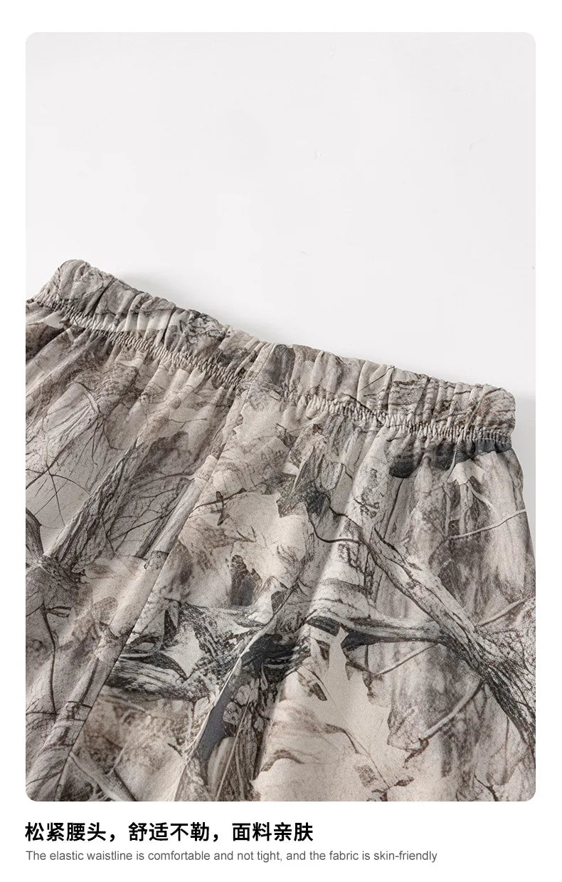 Custom LOGO men's summer camouflage splicing 240G quick-drying cotton polyester short-sleeved T-shirt loose sports shorts set