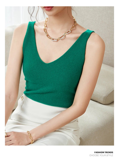 Women's Spring and Autumn 2026 New 100% Merino Wool V-Neck Pullover Knitted Suspender Casual Soft Inner Vest Women's Clothing