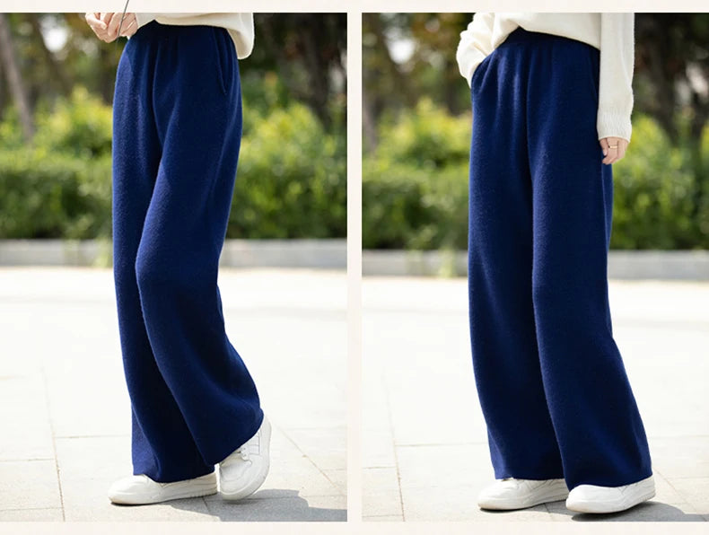 DjzDsm Women's 100% Merino Wool Wide Leg Straight Leg Pants Autumn Winter Thickened Comfortable Fit Trousers
