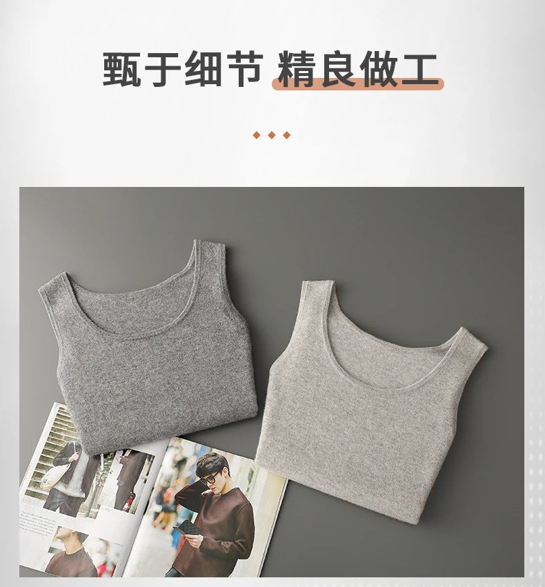 DjzDsm 2025 New H-Shaped Vest Men's Clothing 100% Pure Cashmere Pullover Solid Color Daily Interior Wear Suspender Knit Sweater