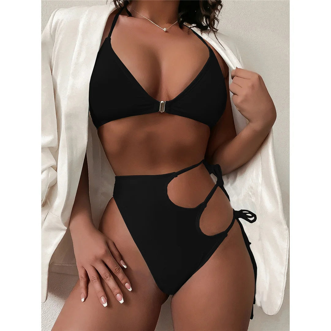 Women Swimwear Asymmetric Cut Out Strappy High Waist Bikini Female Swimsuit Two-pieces Bikini set Bather Bathing Suit Swim V3674