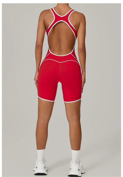 TRY TO BN Yoga Jumpsuit Sports Hollow Back Breathable Contrasting Color Bodysuit Fitness One Piece Set Running Gym Woman Clothes
