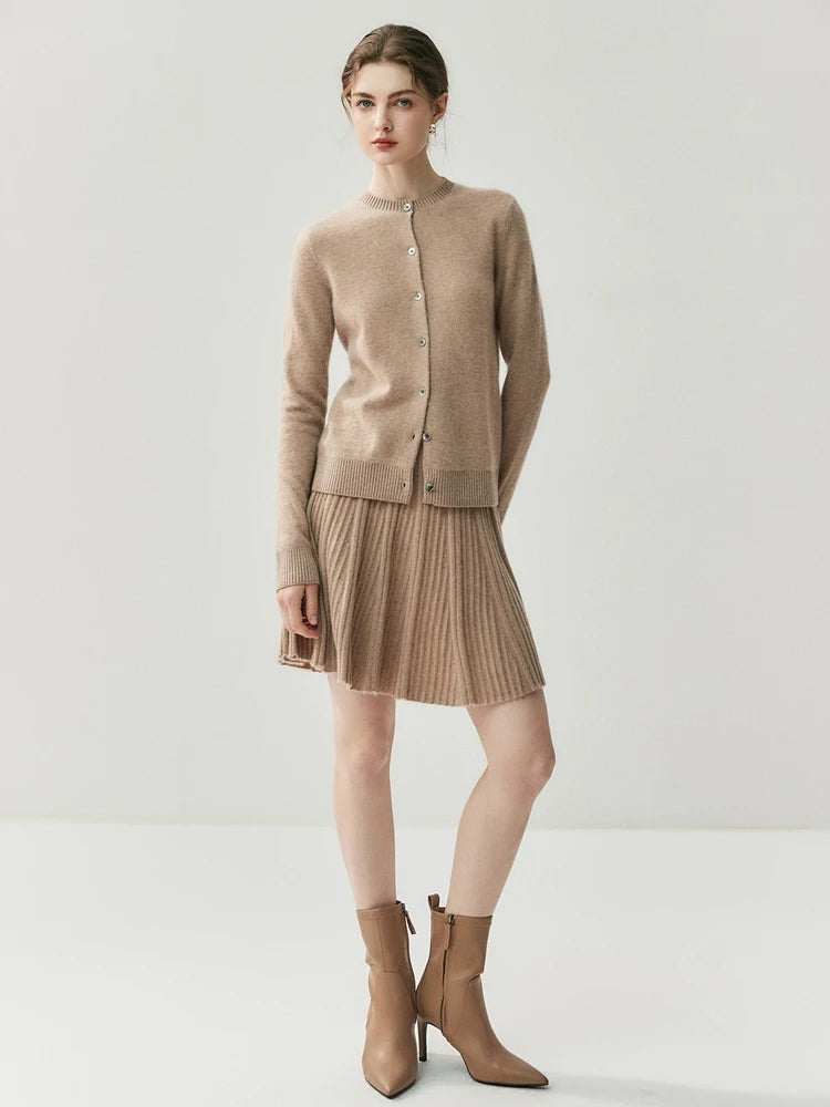 CHICUU Autumn Winter Women Thick O-neck Cardigan Basic Simple 100% Cashmere Sweater Solid Long Sleeve Cardigan Coat Knitwear