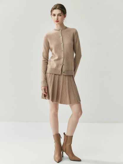 CHICUU Autumn Winter Women Thick O-neck Cardigan Basic Simple 100% Cashmere Sweater Solid Long Sleeve Cardigan Coat Knitwear