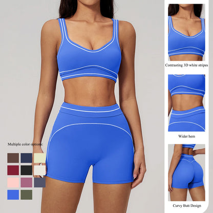 Hearuisavy Summer Yoga Set 2Pcs Women High Support Push Up Sports Top Butt-Lifting Fitness Pants Outdoor Cycling Sports Bra Suit