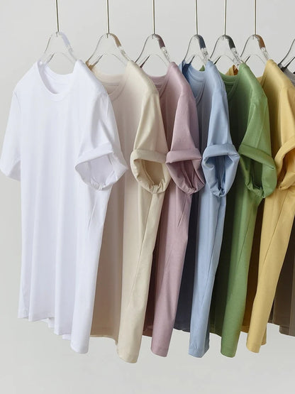SuyaDream,Women Solid T shirts, 10%Silk 58%Cotton, V Neck, Short Sleeved Tee, 2025 Summer Candy Colors Basic Cozy Top