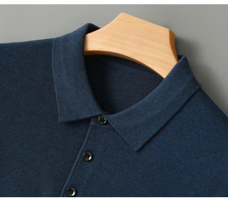 Men's Merino Wool Sweater Polo Collar Pullover Autumn Winter New Cashmere Knitwear Casual Loose Men's Shirts Tops Warm Soft