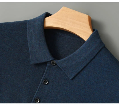 Men's Merino Wool Sweater Polo Collar Pullover Autumn Winter New Cashmere Knitwear Casual Loose Men's Shirts Tops Warm Soft