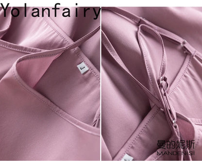 YOLANFAIRY 19momme 93% Mulberry Silk Spaghetti Strap Dress for Women Elegant Mid-length Sexy Real Silk Summer Dresses Woman 원피스