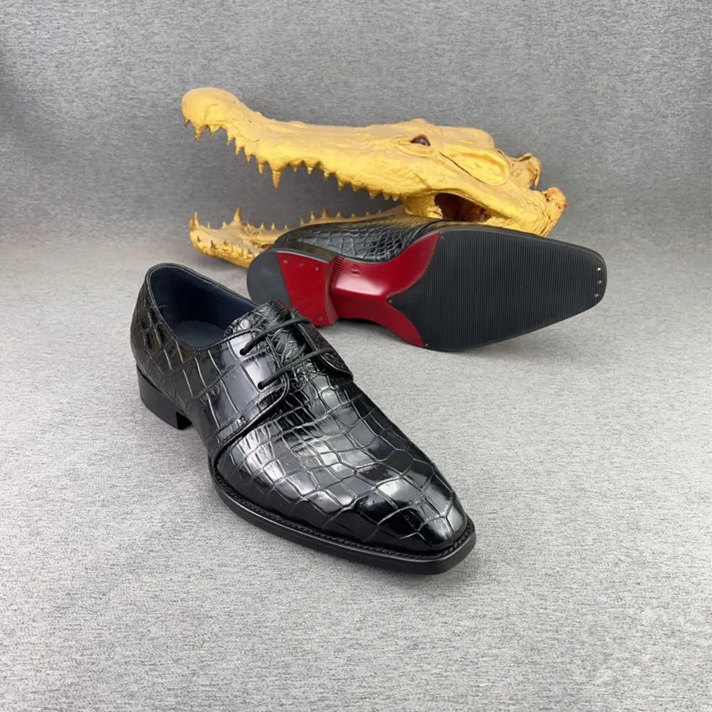 Authentic crocodile leather men's leather shoes business British high-end real crocodile leather men's square toe formal shoes