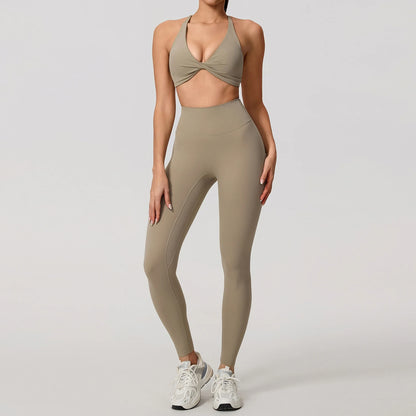 New Summer 2Pcs Women's Quick-Dry Sports Set V-Shaped Bra Female Sleeveless Yoga Outfit Gym Two-Piece Woman Sport Clothes