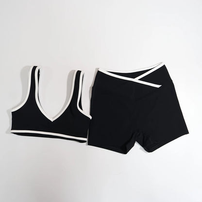 New Summer Women's Fashion Yoga Sports Bra Set (2-Piece) with Fitness Yoga Outfit Color-Blocked Fitness Two-Piece Set Female