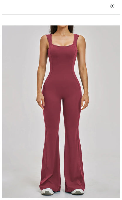 TRY TO BN Women Yoga Jumpsuit Beautiful Back High Strength Fitness Workout Bodysuit One Piece Sportswear Flare Pants Gym Clothes
